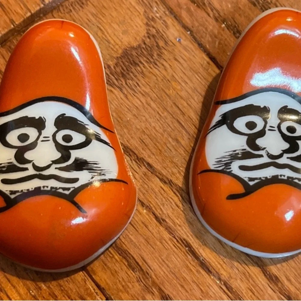 Vintage Set of 2 Red Daruma - Japan 2” Ceramic Chopstick Holders